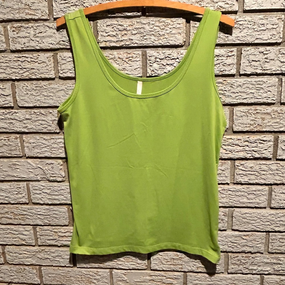 Lea & Nicole Lime Green Scoop Neck Tank Top Shell Petite Large PL Made in USA